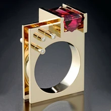 Великолепный Женский Большой красный камень циркон обручальное кольцо милое желтое золото геометрические ювелирные изделия Свадебные Кольца для женщин Z5M345