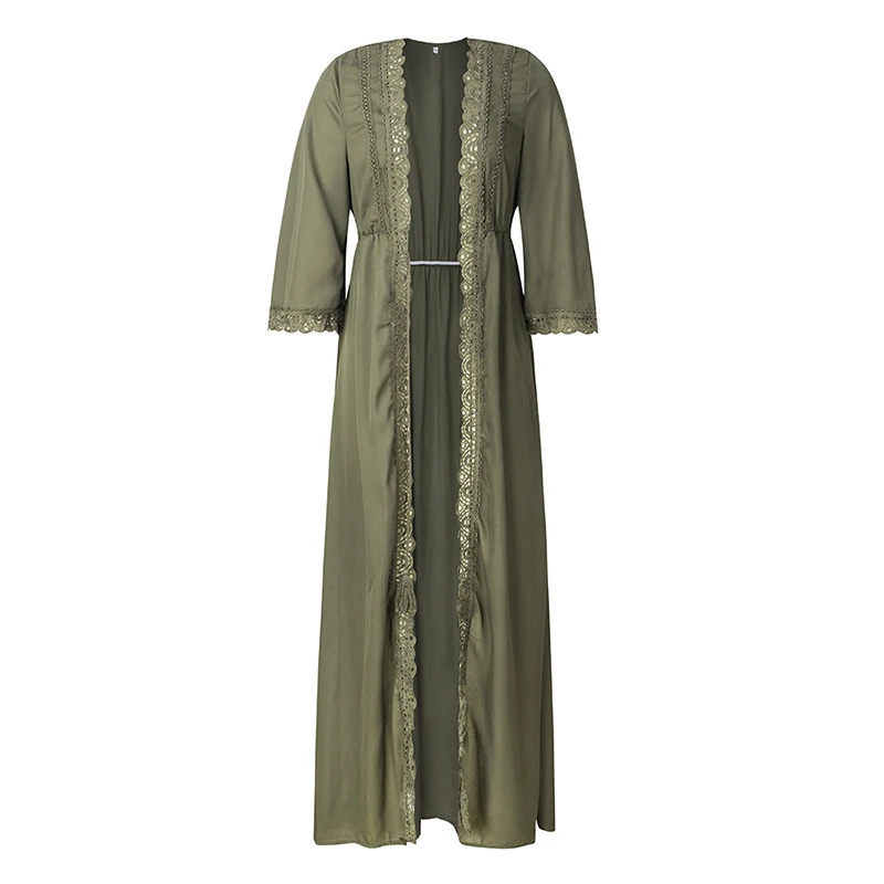 Beach Cardigan Dress Womens Long Hollow Out Lace Tie Up Waist Slim Fit Long Loose Pajamas Sleepwear Bathrobe Home Wear Summer 5