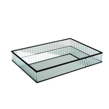 

Glass Mirror Tray Metal Edge Red Wine Plate Decorating Storage Tray Cake Tools Home Decoration