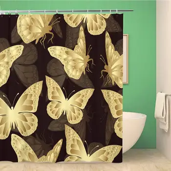 

Bathroom Shower Curtain Golden Butterfly Luxury Expensive Jewelry Exotic Patterned Insect Polyester Fabric 66x72 inches
