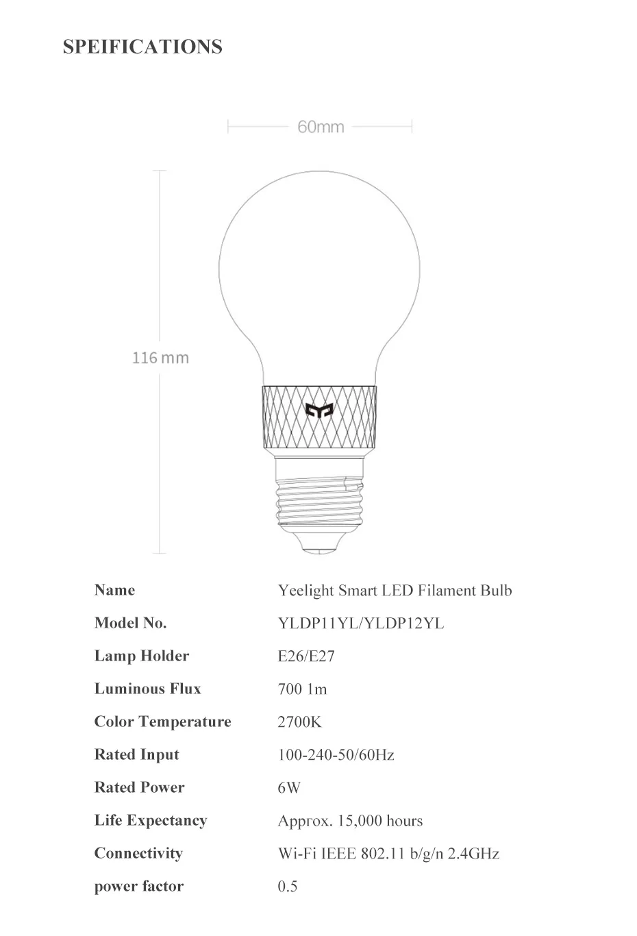 Xiaomi mijia yeelight умный светодиодный лампочка накаливания YLDP12YL 700 люмен 6 Вт лимонная энергосберегающая умная лампочка для работы с Apple homekit