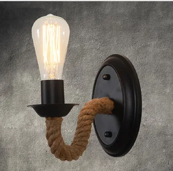 

Living room American wall lamp bedside lamp wall hanging lamp bedroom retro creative stairway rural iron hemp rope lamp