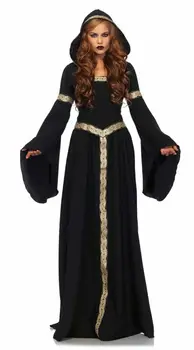 

Hot Popular Black Witch Costume Halloween Dress Long Sleeves Long Pattern Decorative Hooded Personality Mysterious and Elegant