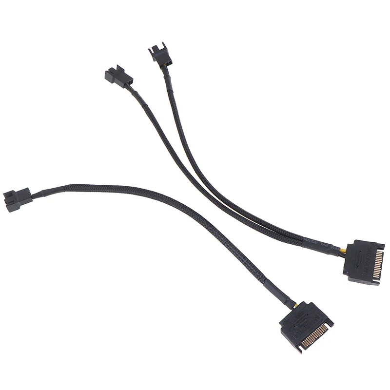 Sleeved SATA 15Pin to 2 Way 3Pin 4Pin Fan Power Adapter Extension Cable Wire Cord Useful 4