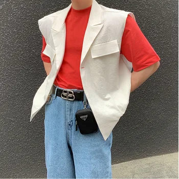 

Men Loose Vest Coat Japan Korea Style Streetwear Loose Casual Vintage Short Sleeveless Jacket Male Women Couple Waistcoat