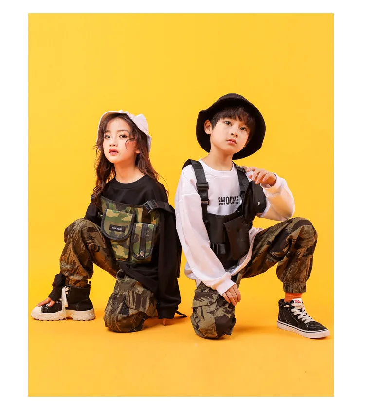 Children'S Hip-Hop Dance Clothes Kids Work Clothes Black White T-Shirt Pants Suit Hiphop Outfits Baby Girl Clothing Show Costume (13)