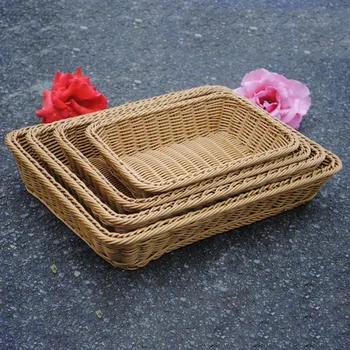 

Fruit Plates Drain Basket Bread Basket Rectangular Food Dried Fruit Plate Drain Anti-Knock Fruit Baskets Hand Made Pastoral