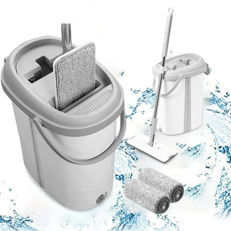 Cleanhome Hand Free на плоской подошве резиновые швабра с ведром из 2 предметов накладки микрофибры для деревянный
