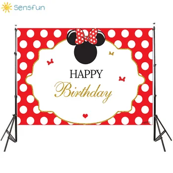 

Sensfun Cartoon Minnie Mouse Backdrop Photography Red White Wave Dot Girl Birthday Party Photo Background Custom Vinyl Banner