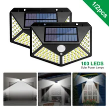 100 светодиодный четырехсторонний солнечный светильник, уличная Солнечная лампа, 3 режима, угол 120 градусов, датчик движения, настенный светильник, водонепроницаемые садовые лампы для двора