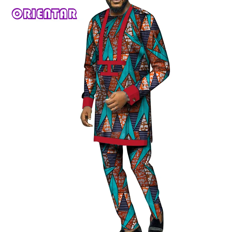 Комплект из 2 предметов, африканская Мужская одежда, африканская рубашка и брюки, комплект для мужчин, с длинными рукавами, Дашики Базен, Riche, африканские костюмы, WYN991 - Цвет: 13