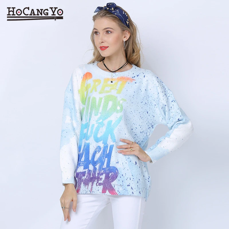 

Women Winter Sweater Fashion Loose Pullovers and Sweaters Women Clothes Batwing Sleeve Jumpers Print Knitted Sweater Pull Femme