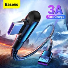 Baseus USB tipo C Cable de 90 grados 3A rápido cargador de carga para Xiaomi Mi 10 9 Samsung S20 tipo C Cable de datos USB-C with Cable