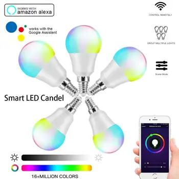 

6W E14 RGB Light Bulbs Cellphone WiFi Voice Control RGB Energy Saving Dimming LED Bulb With Amazon Alexa Google Home