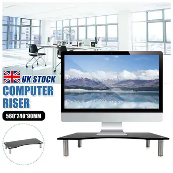 

New Black Curved Glass Computer Monitor TV Screen Display Holder Riser Shelf Stand Desktop Riser Organizer Display Shelf