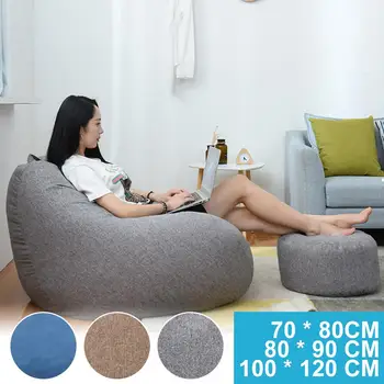 

43 Large Small Lazy Sofas Cover Chairs without Filler Linen Cloth Lounger Seat Bean Bag Pouf Puff Couch Tatami Living Room