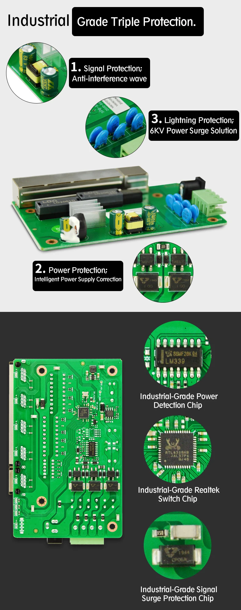 10 100mbps-interruptor de rede industrial do ruído ip40 de t