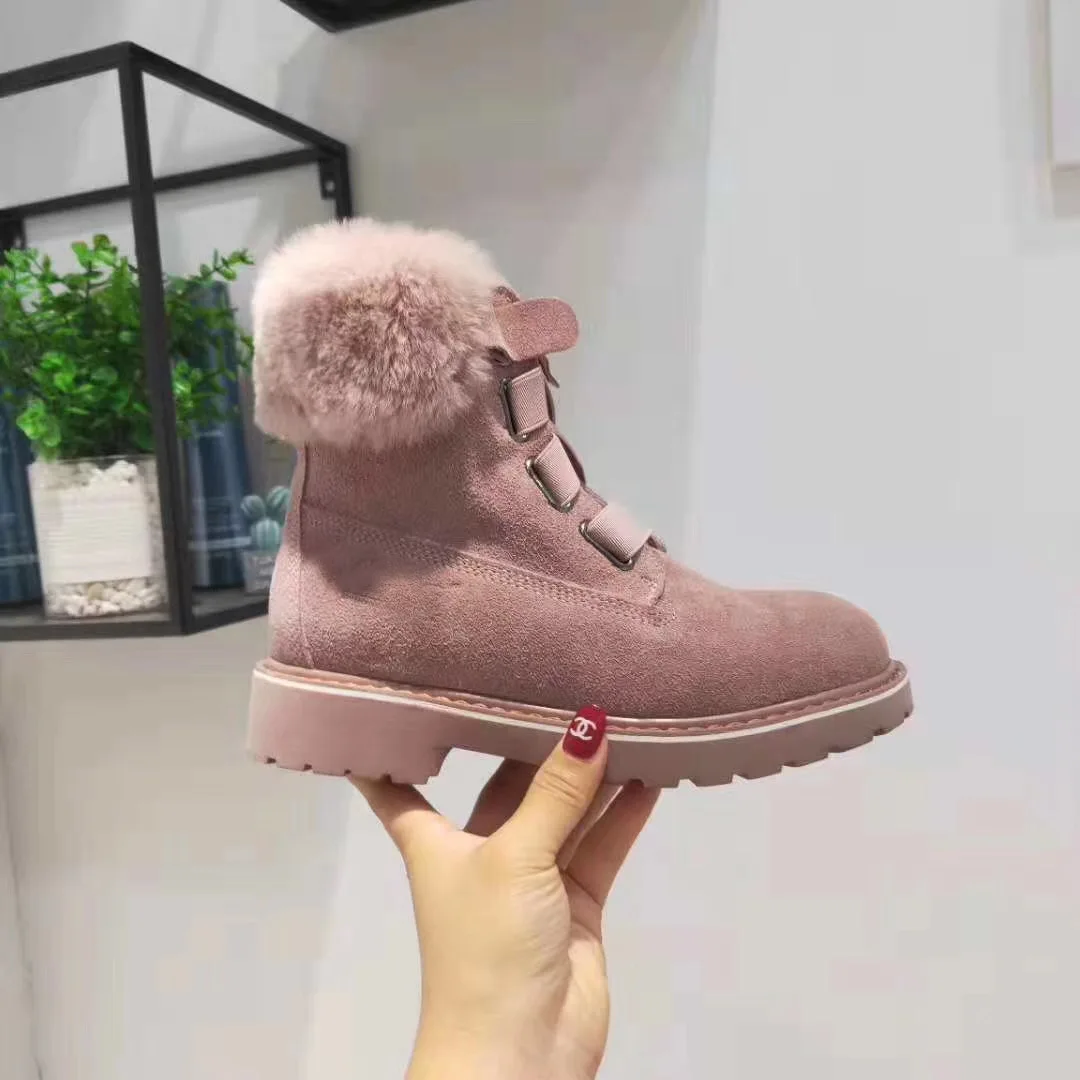 Кожаные зимние ботинки с натуральным кроличьим мехом женские эластичные