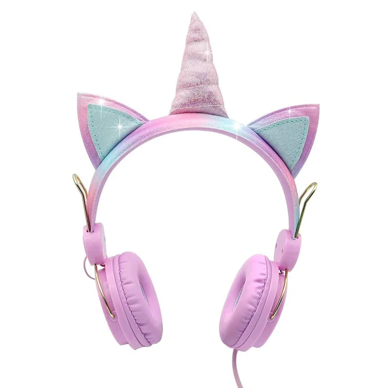 Funny Kids Headset Colorful Diamond Unicorn Girl Wired Headphones Music Stereo Phone Earphones Children Christmas Brithday Gifts
