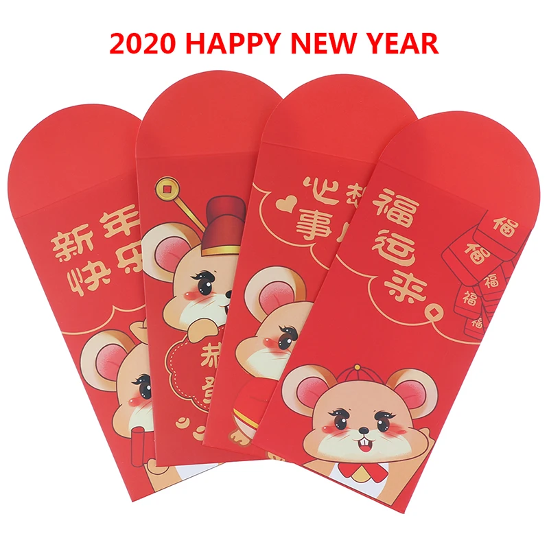 10pcs red Cute Rat With Ears On Top Cartoon 2020 Chinese New Year Red Envelope Paper Money Packet | Дом и сад