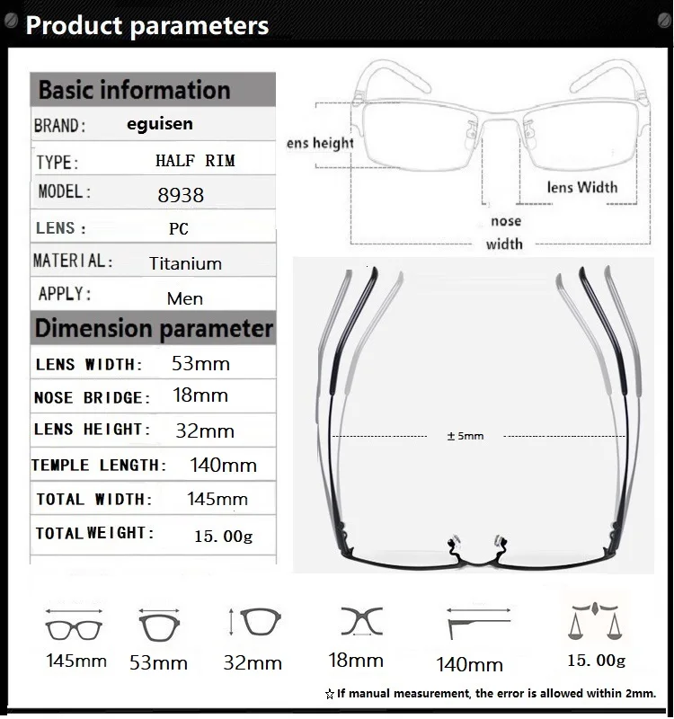 Ширина-145 новая половина оправы из титана мужские очки Оптические очки в оправе, очки для чтения близорукости очки по рецепту oculos