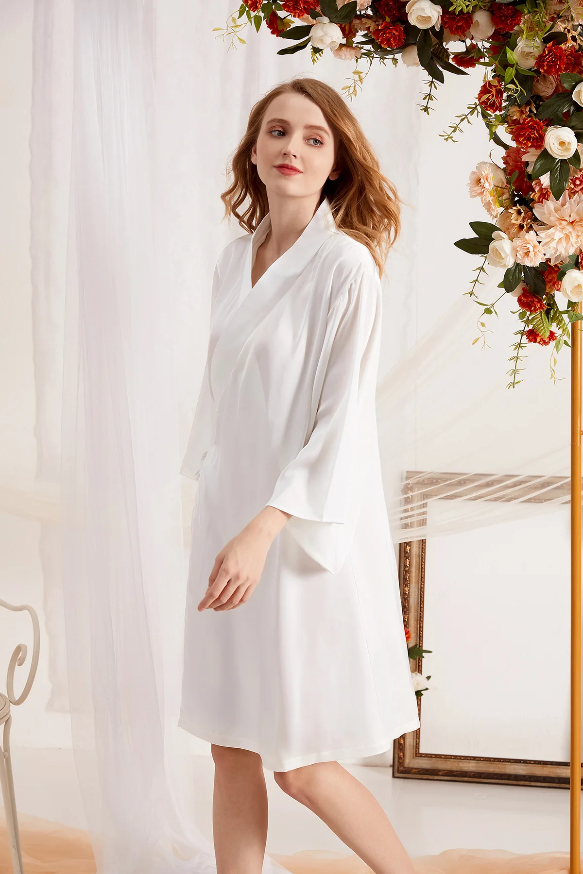 White Satin Kimono Hanfu Robe Womens 