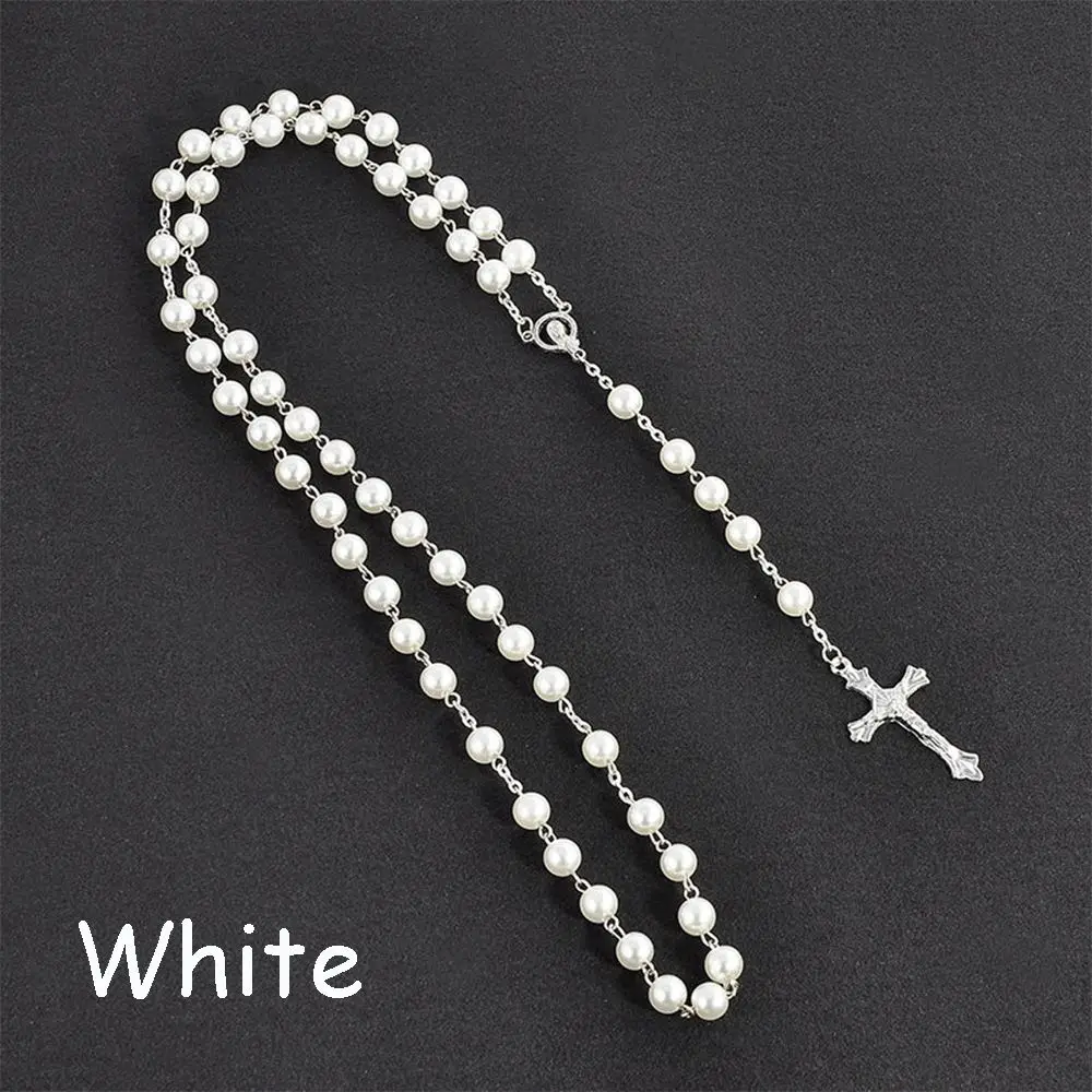 Zinc Alloy Crucifix Necklace with Crystal Beads