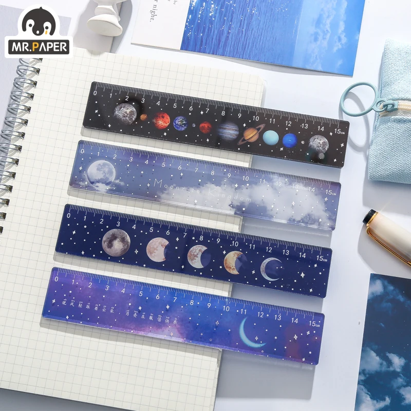 Mr.paper-Regla acrílica multifunción serie planeta Luna, 4 diseños, herramienta de dibujo artesanal, reglas para estudiantes, suministros de oficina y escuela