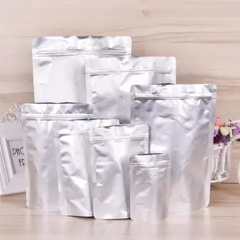 

50pcs Aluminium Foil Packing Bags Resealable Airtight Treat Bags Stand-up Pouch Food Container Kitchen Storage Bag