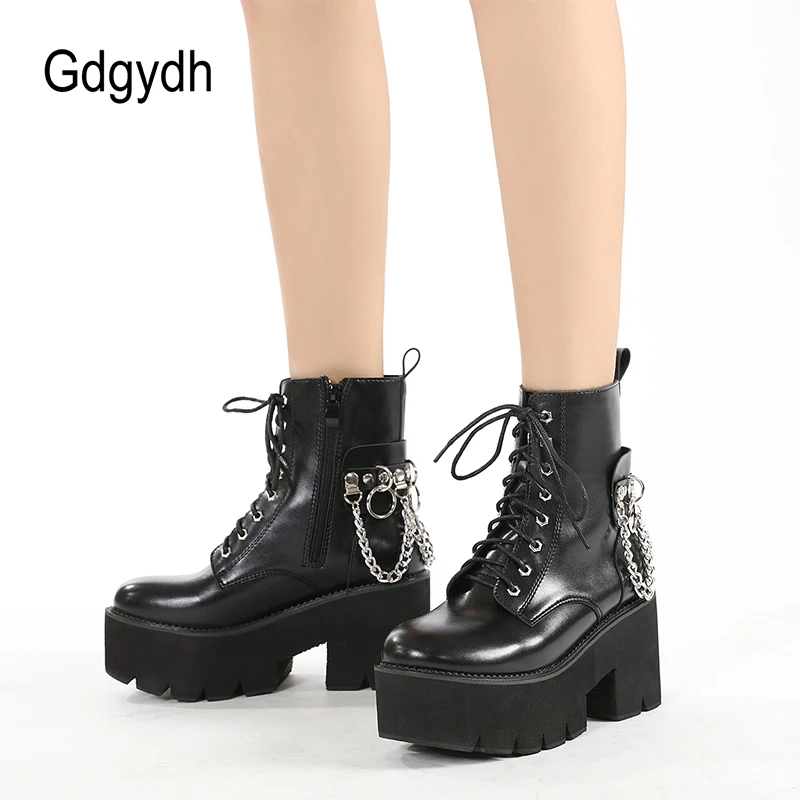 Women's Combat Shoes Ankle Boots Motorcycle Punk Gothic Platform Front Zip Gifts