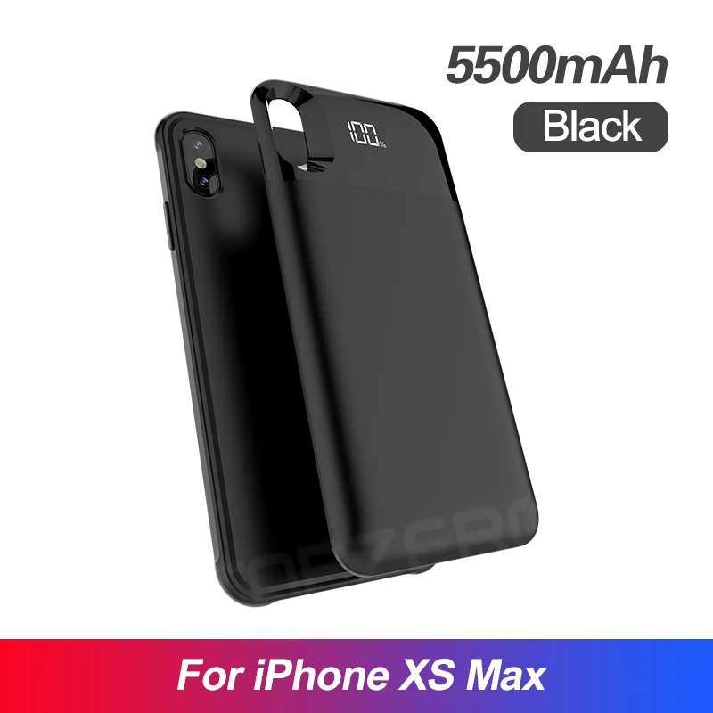 Чехол для зарядного устройства для iPhone XS MAX XR XS X, отдельный чехол для аккумулятора, беспроводной зарядный внешний аккумулятор, светодиодный чехол с цифровым дисплеем - Цвет: Black For XS MAX
