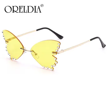 

Rimless Overiszed Butterfly Cat Eye Sunglasses Women New Fashion Brand Gradient Rhinestone Sun Glasses Big Frame Female Shades