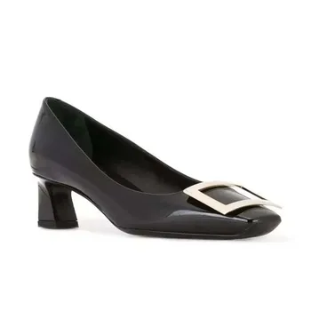 

Italian Office Pumps Women Shoes High Heels 2019 luxury Designer ladies pumps Black Red Leather wedding Shoes Woman block heel