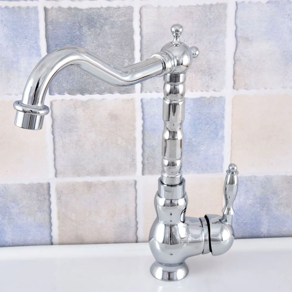 

Polished Chrome Brass Bathroom Kitchen Basin Sink Faucet Mixer Tap Swivel Spout Single Handle One Hole Deck Mounted msf655