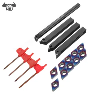 

4pcs 12mm Lathe Turning Tool Holder with 10pcs Blue DCMT070204 Carbide Inserts