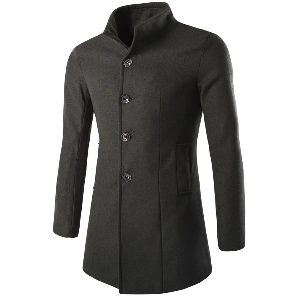 Модная мужская плотная одежда, пальто, мужской длинный Тренч, шерстяная куртка сезон осень, со стоячим воротником, шерстяное пальто черного цвета - Цвет: Армейский зеленый