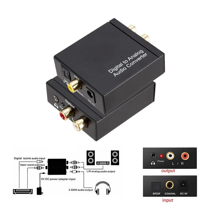 3 5mm Jack Digital to Analog Audio Decoder Toslink Coaxial Optical Fiber Digital to Analog Stereo Audio RCA Converter Headphone