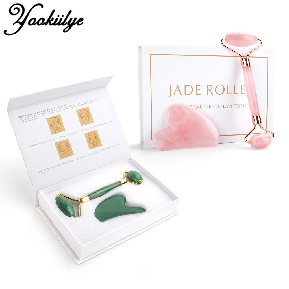 Face-Lift-Massager Scraping-Board Stone-Skin Beauty-Care-Set Jade Roller-Heart Guasha