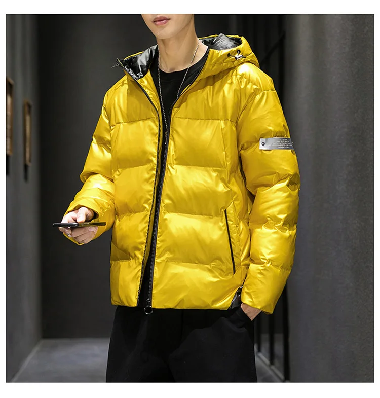 Thick Warm Men Winter Jacket Clothes Casual Harajuku Mens Parkas Coats Bright Hooded Windproof Waterproof