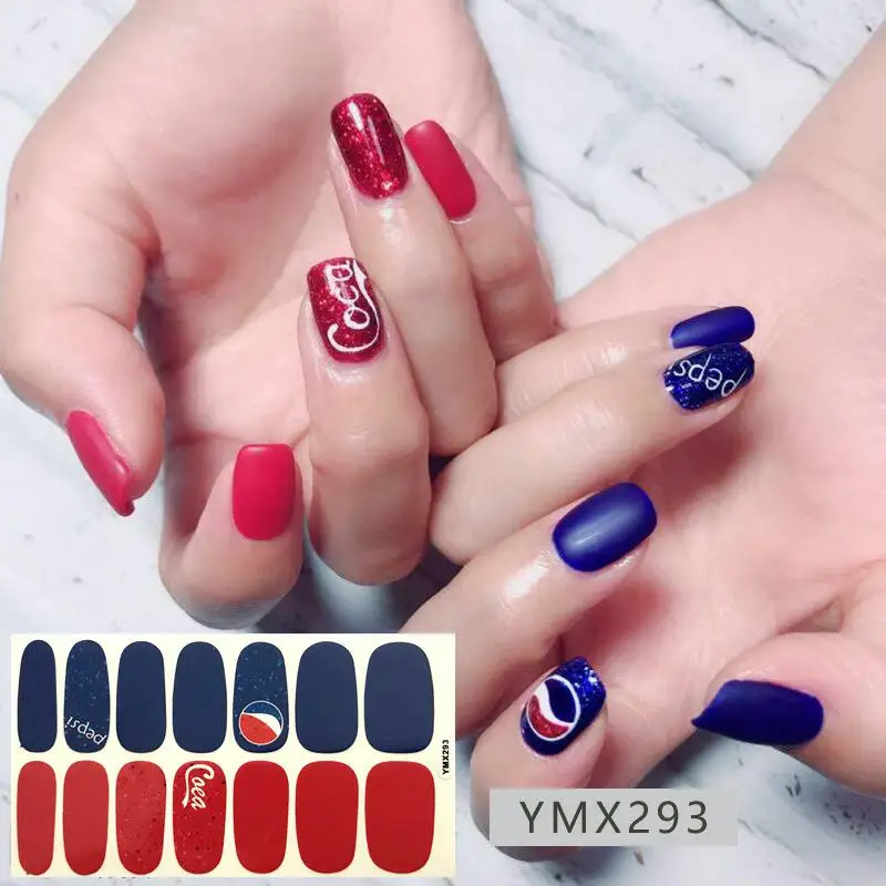 YMX293 14 насадок/листов, полное покрытие, красивые наклейки для ногтей, обертывания, простые наклейки, сделай сам, маникюр, клей, наклейки для ногтей, инструменты для макияжа - Color: YMX293