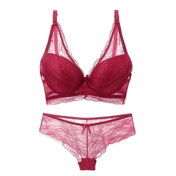 

BIIGGXX lace sexy deep V gathered bra adjustable bra set transparent bra bra and panty push up lingerie lingerie femme red bra