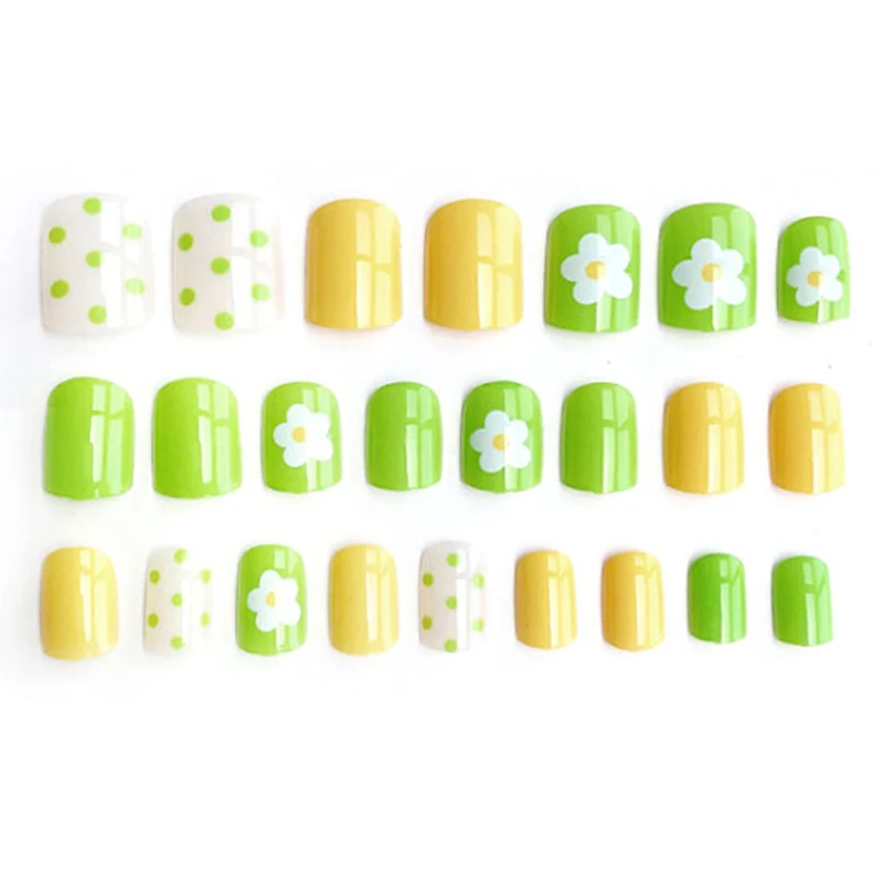 24 pcs Flower Fake Press On Nails Long Full Cover False Nails With Designs Fashion Artificial Nail With Glue Stickers