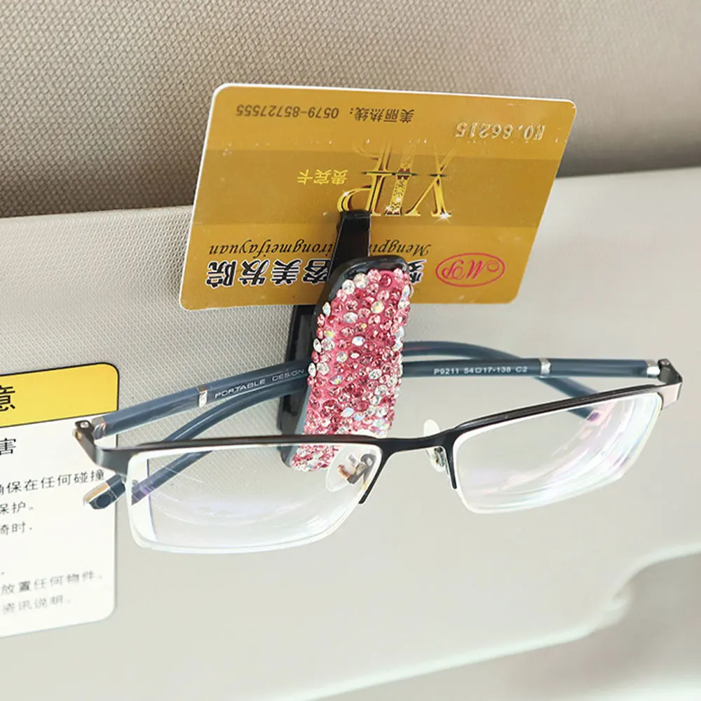 

Auto Fastener Clip Rhinestone Diamond Car Sunvisor Glasses Sunglasses folder Ticket Receipt Card Clip Storage Holder Part 4