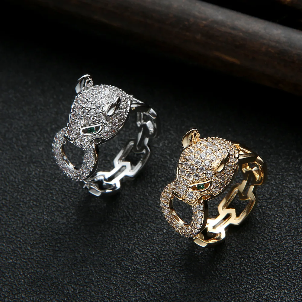 

EYER Cuban Link Chain Animal Ring Men's Hip Hop Gold Color Cubic Zircon Jewelry Couple Rings Free SIze