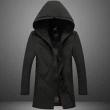 Высококачественный мужской зимний длинный пуховик с капюшоном, толстая теплая зимняя одежда, деловая молния, 80% белый утиный пух, пальто, верхняя одежда 88031