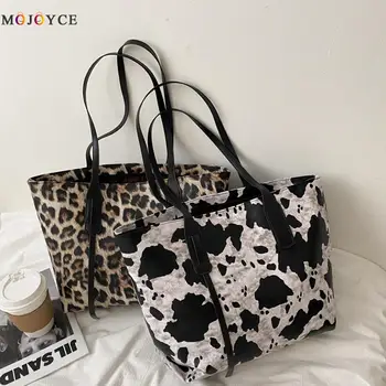 

Fashion Animal Printed Shoulder Top-handle Bags for Women 2020 Autumn Plush Totes Handbags Portable Large Capacity Shopping Bags