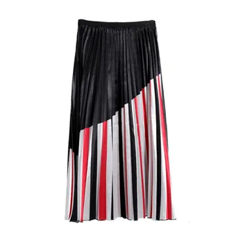 

LANMREM 2020 Spring New Products Fashion Striped Stitching Slim High Waist Pleated A Word Skirt Female PA748