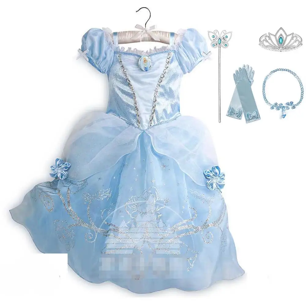 Cinderella Платье принцессы для маленьких девочек, одежда Jasmine, комплект нарядной Золушка Рапунцель, Белоснежка, Анна, Эльза, Моана, Минни, маскарадный костюм - Цвет: Cinderella