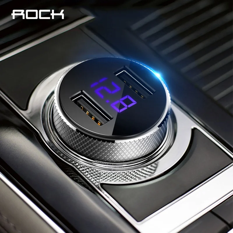 ROCK Mini Dual USB Автомобильное зарядное устройство светодиодный дисплей Универсальный 3.4A мобильный телефон планшет быстрая зарядка Usb зарядное устройство для автомобиля 2 Usb адаптер