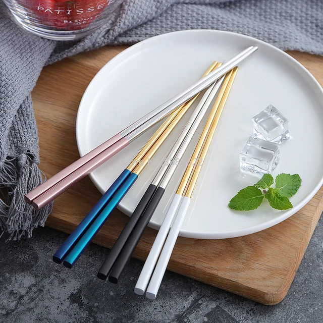 Fashion One Pair Colorful Chopsticks Metal Stainless Steel Luxury Reusable  Hot Sale 